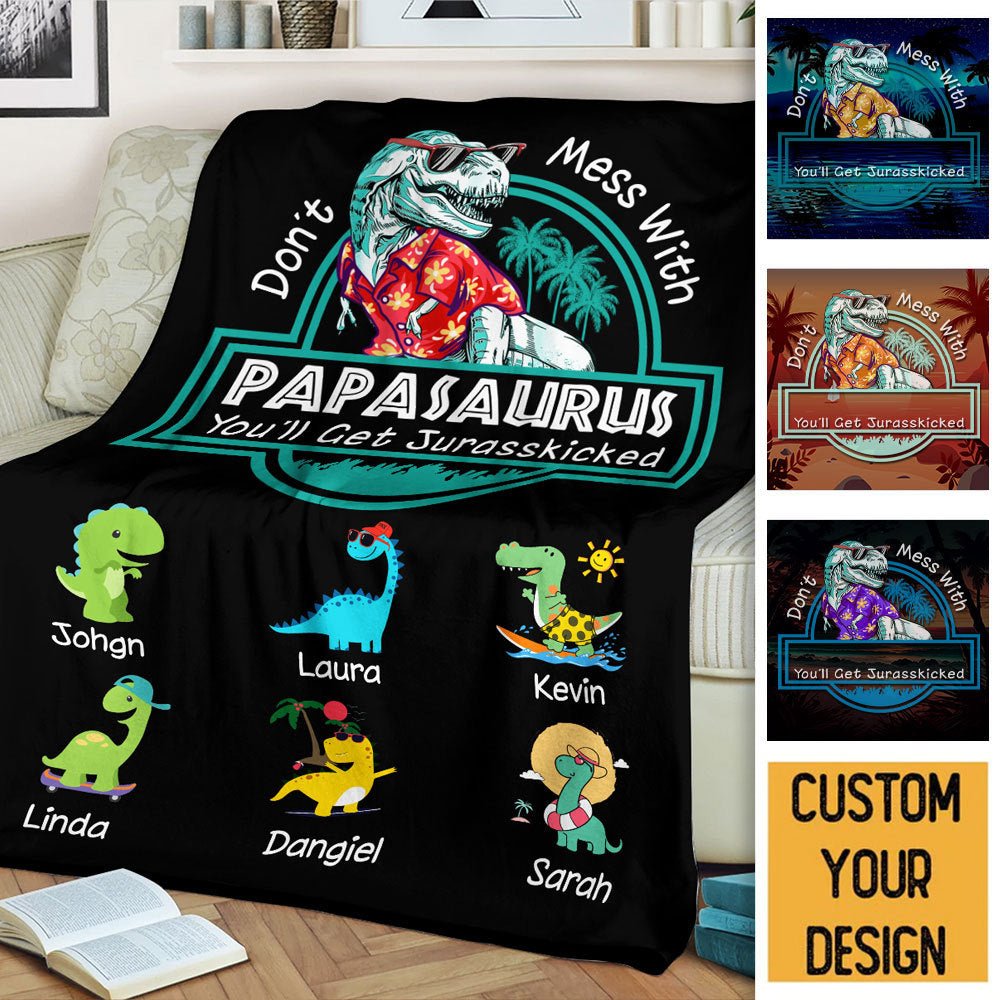 Couverture Personnalisée Avec Noms - Papasaurus Version Hawaïenne