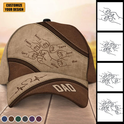 Casquette classique personnalisée Outline Fist Bump Daddy Grandpa, cadeau de fête des pères pour papa, pour grand-père, pour mari