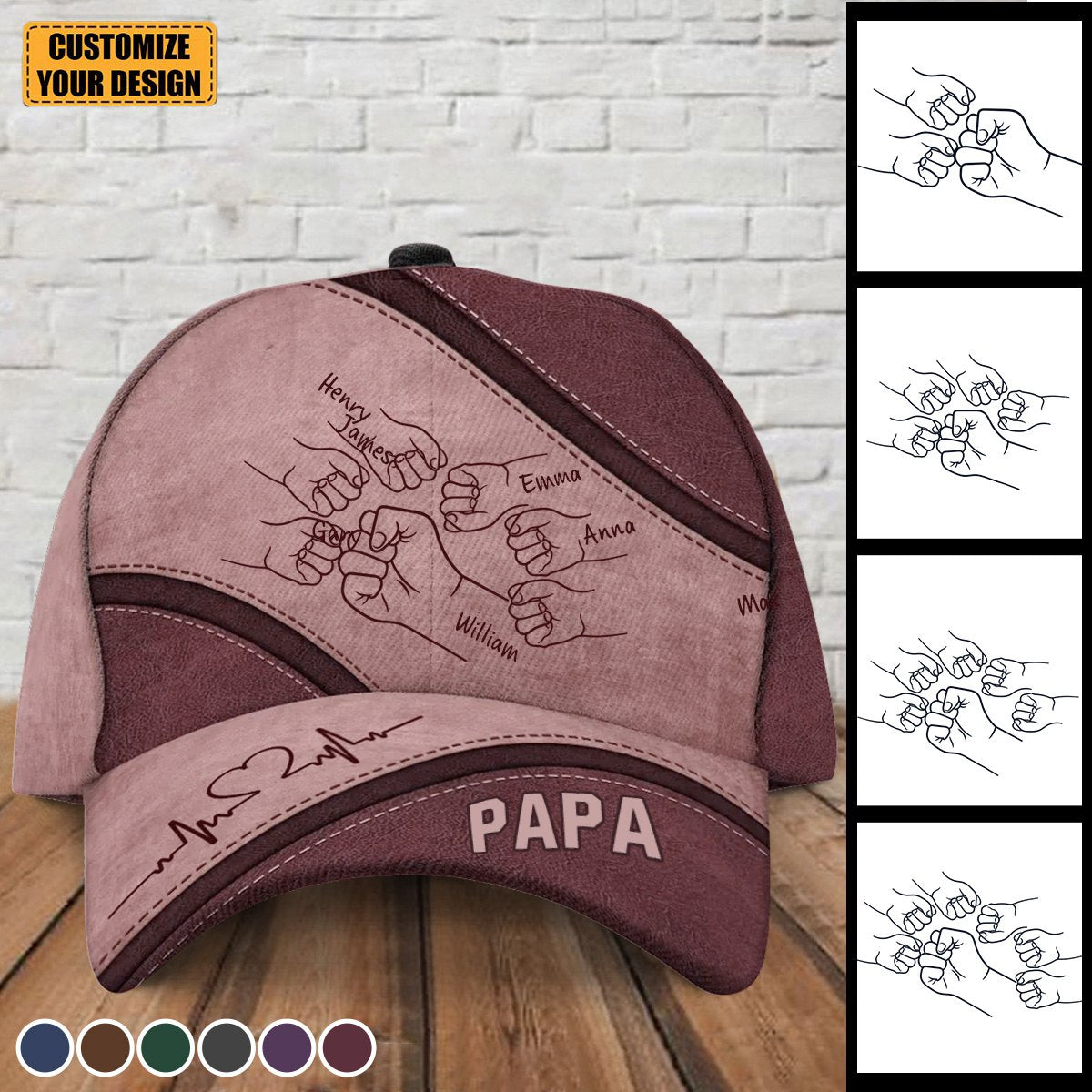 Casquette classique personnalisée Outline Fist Bump Daddy Grandpa, cadeau de fête des pères pour papa, pour grand-père, pour mari