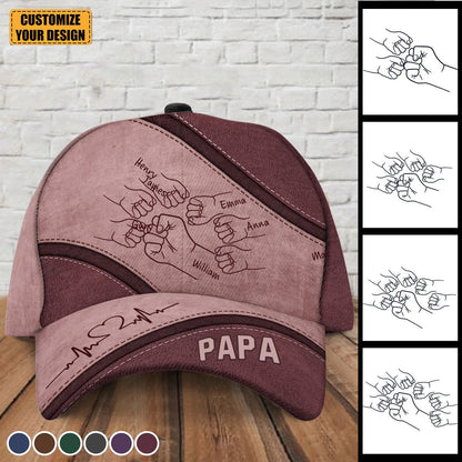 Casquette classique personnalisée Outline Fist Bump Daddy Grandpa, cadeau de fête des pères pour papa, pour grand-père, pour mari