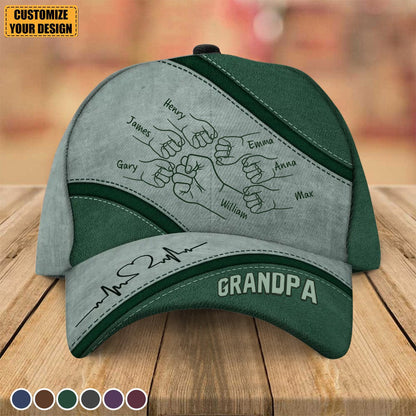 Casquette classique personnalisée Outline Fist Bump Daddy Grandpa, cadeau de fête des pères pour papa, pour grand-père, pour mari