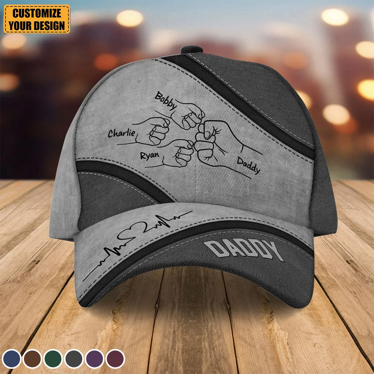 Casquette classique personnalisée Outline Fist Bump Daddy Grandpa, cadeau de fête des pères pour papa, pour grand-père, pour mari