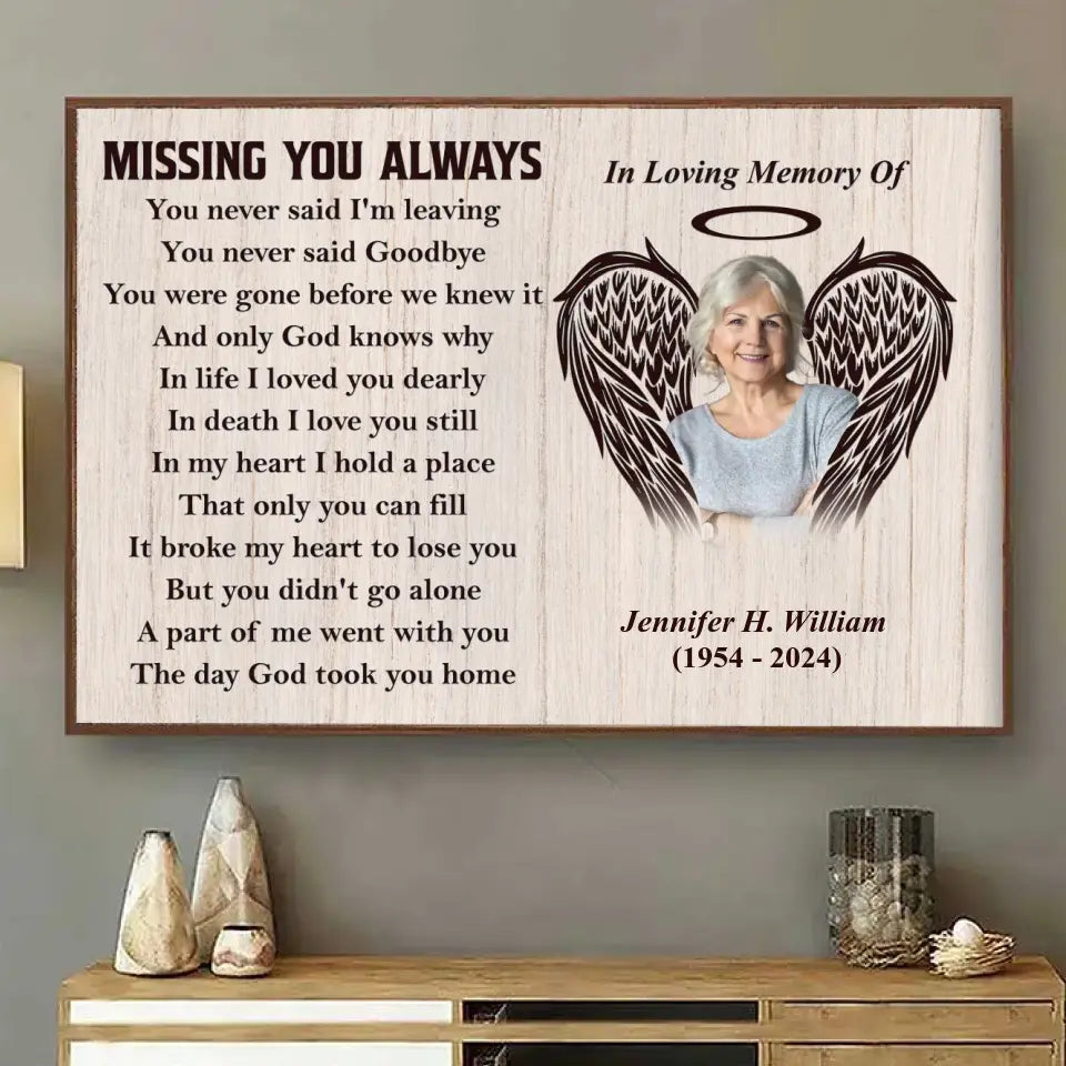 Tu n'as jamais dit au revoir - Affiche horizontale personnalisée commémorative - Cadeau de sympathie pour les membres de la famille
