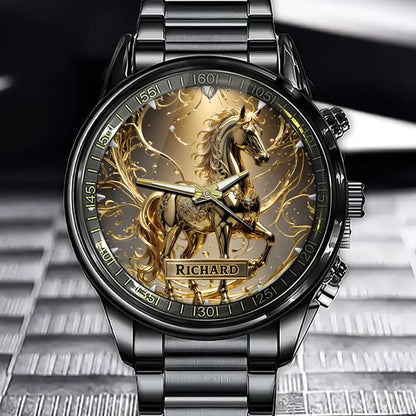 Personalized Name Golden Stallion Watch - Ride the Golden Horse of Time
