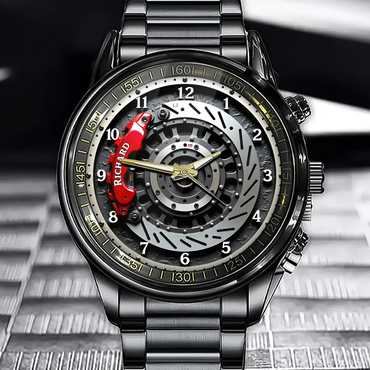 Personalized Engraved Brake Disc Watch - Custom Name Design