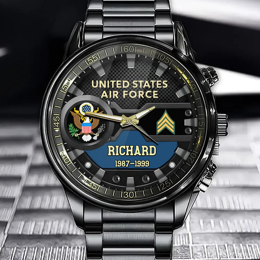 Personalized Military Honor Watch - Custom US Armed Forces Insignia & Service Period Art Dial for All Military Branches