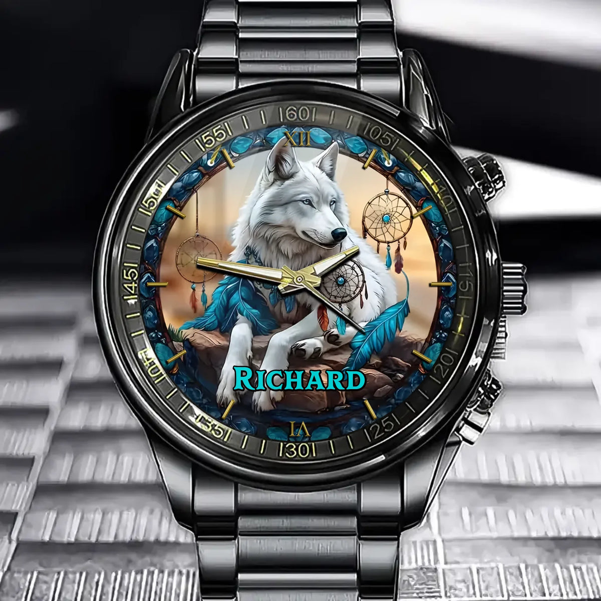 Turquoise Wolf Tribal Legend - Personalized Native American Watch
