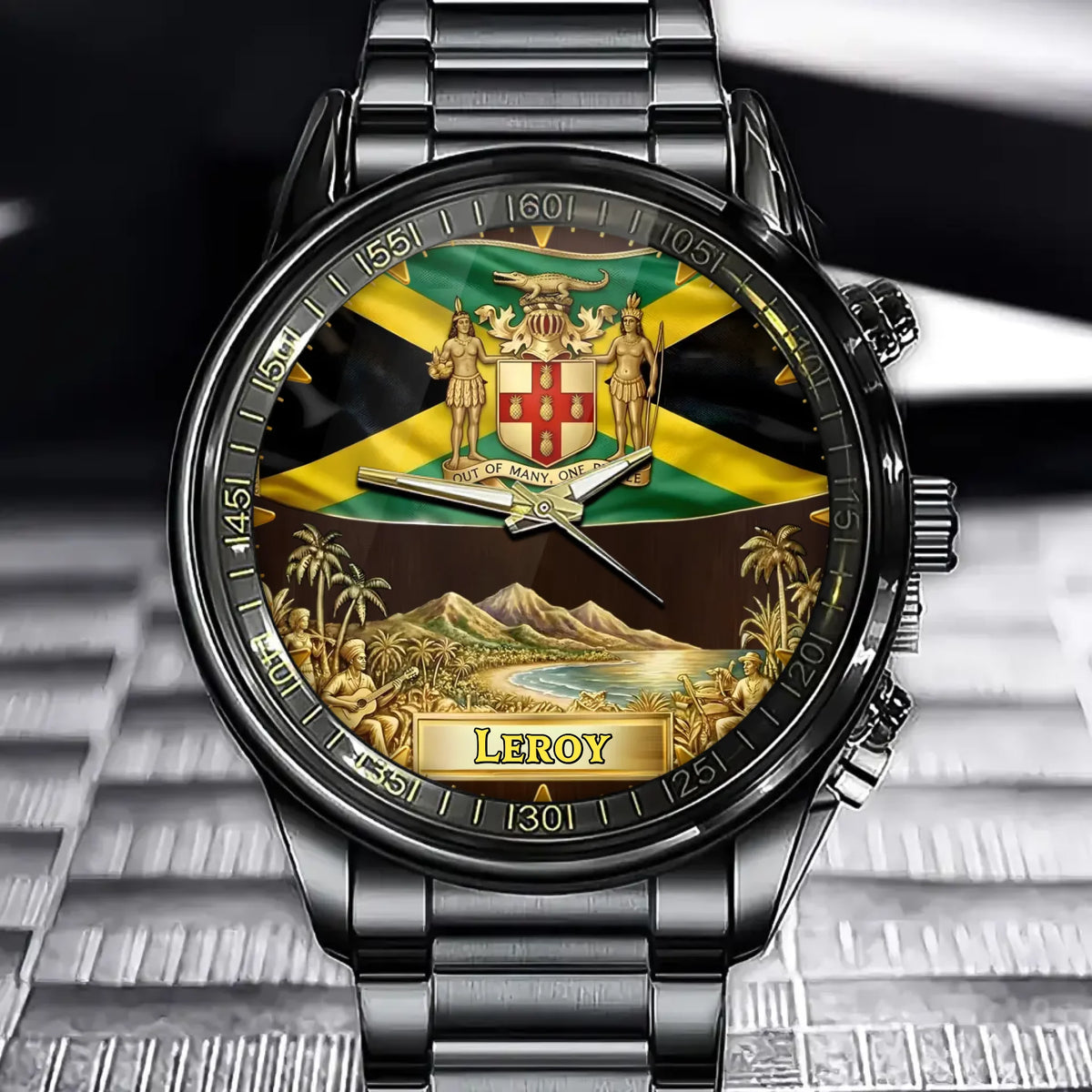 Personalized Jamaican Coat Of Arms Watch - Custom Engraving For National Pride