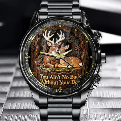 Personalized Deer Couple Watch,- Custom Woodland Dial Design