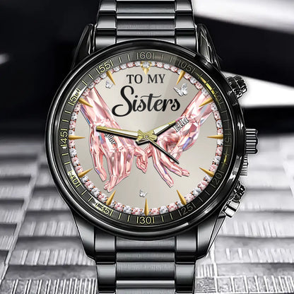 Personalized Best Sisters Watch – Custom Names Dial, Feminine Crystal Style Dial Art Gift