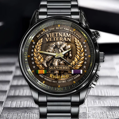 Personalized Veteran Tribute Watch - Custom Name Patriotic Flag Background Design