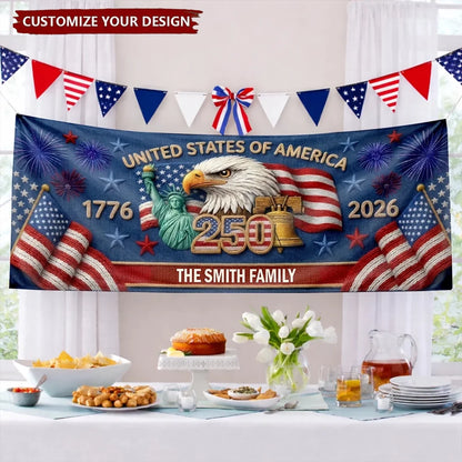 Custom Polyester Outdoor Banner - Personalized America 250th Anniversary Gifts For Mom, Dad, Brother, Sister, Kids - Together We Shine Bright