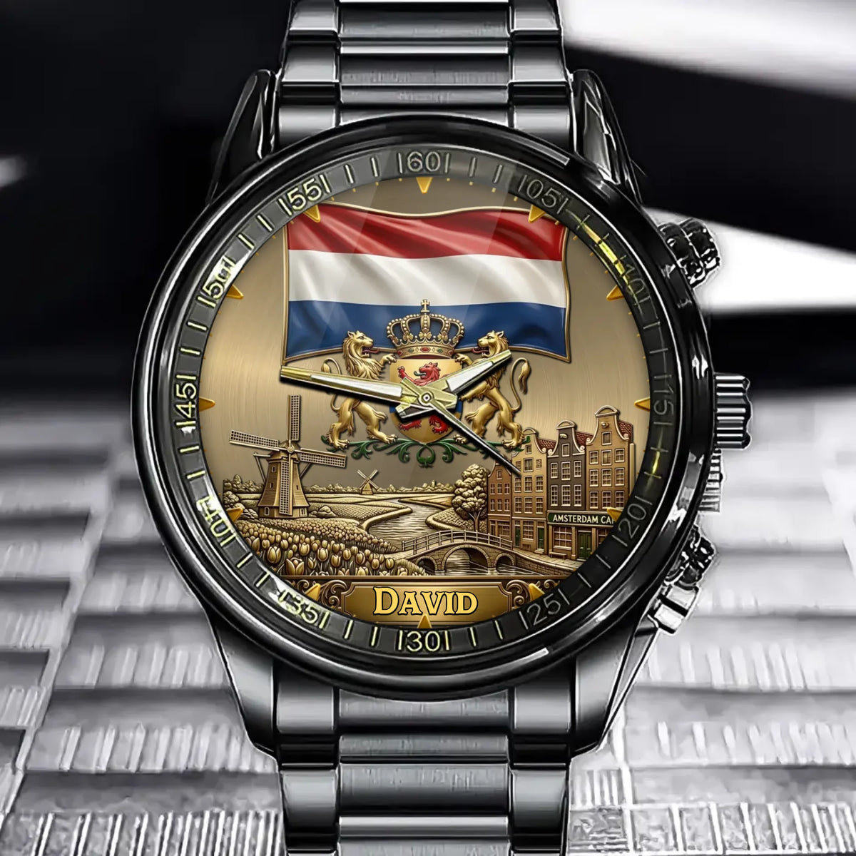 Personalized Netherlands Heritage Watch – Custom Name With Flag and Crest