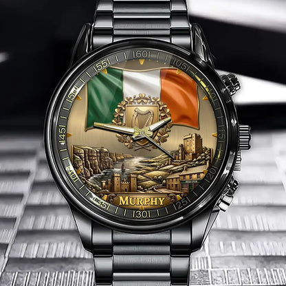 Personalized Ireland Heritage Watch – Custom Name With Flag and Crest