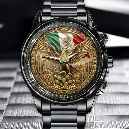 Personalized Mexico Flag Eagle Watch – Custom Name Patriotic Mexican Heritage Watch