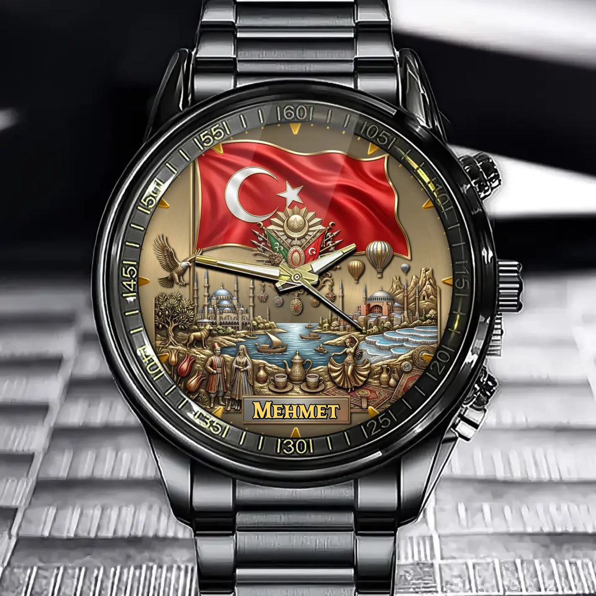 Personalized Turkey Heritage Watch – Custom Name With Turkish Flag and Emblem