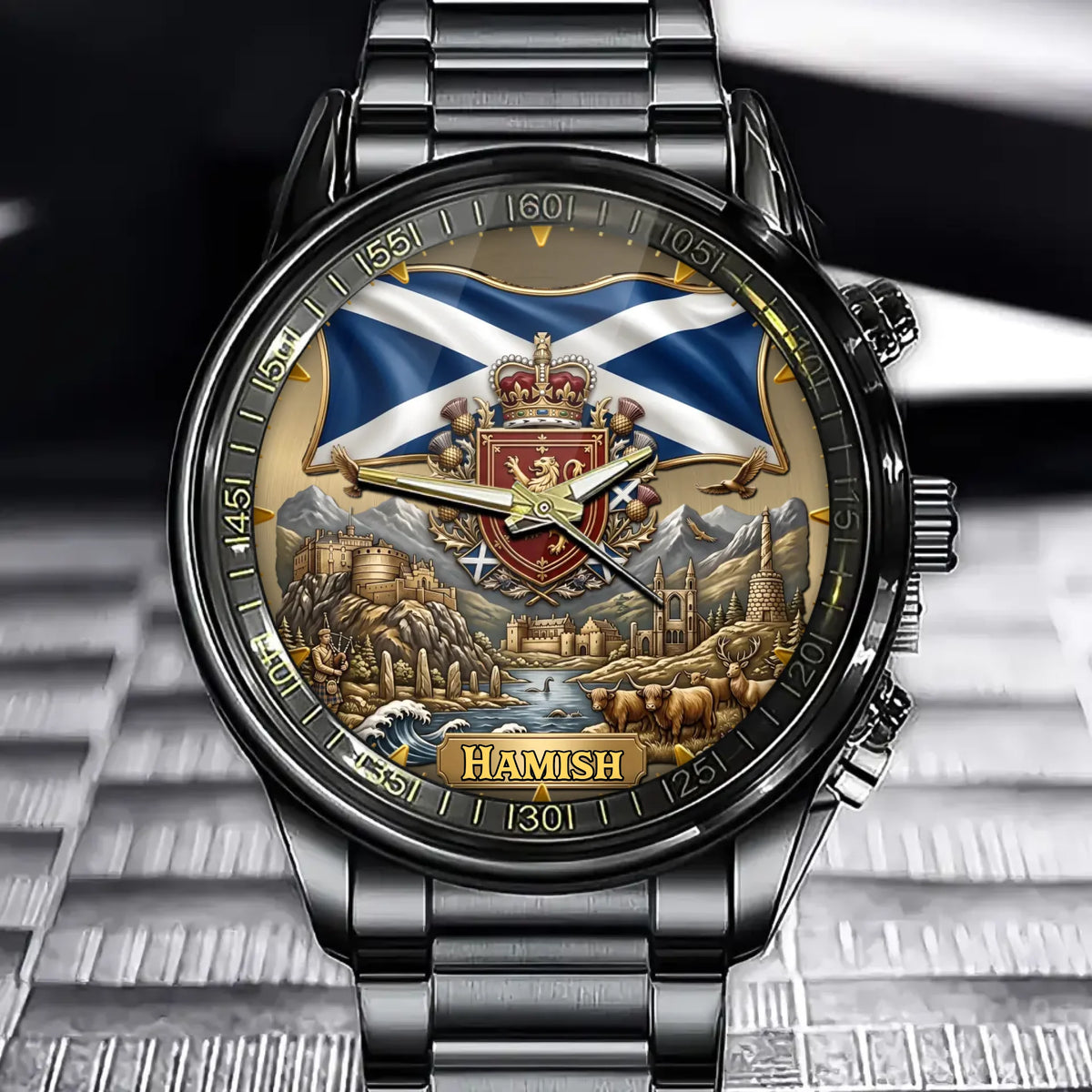 Personalized Scotland Heritage Watch – Custom Name With Scottish Flag & Royal Coat of Arms
