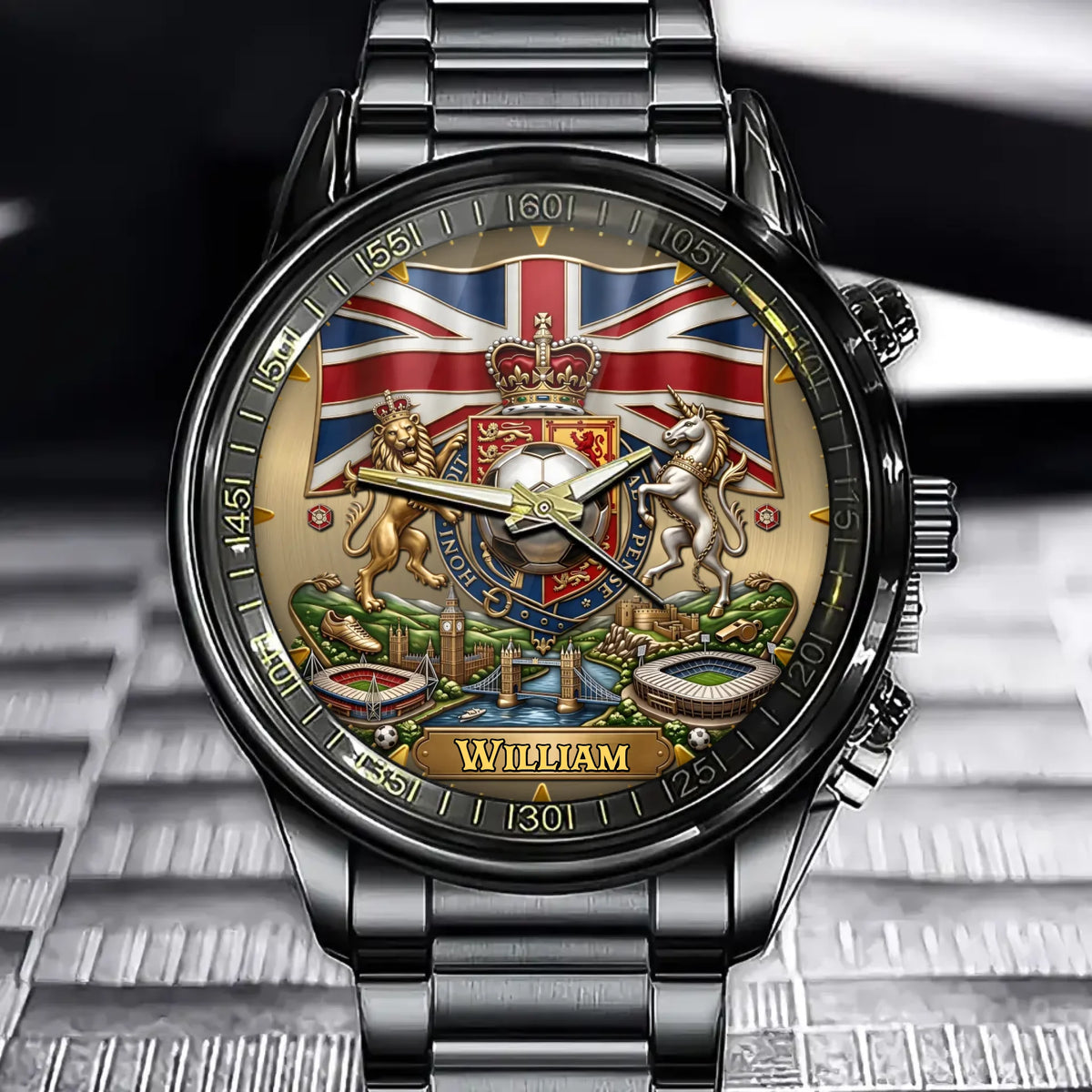 Personalized Royal Football Watch – Custom Name & Flag Edition (Union Jack / England / Scotland)