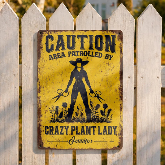 Custom Crazy Plant Lady Metal Sign - Personalized Gifts For Gardeners - Area Patrolled By A Plant Lover