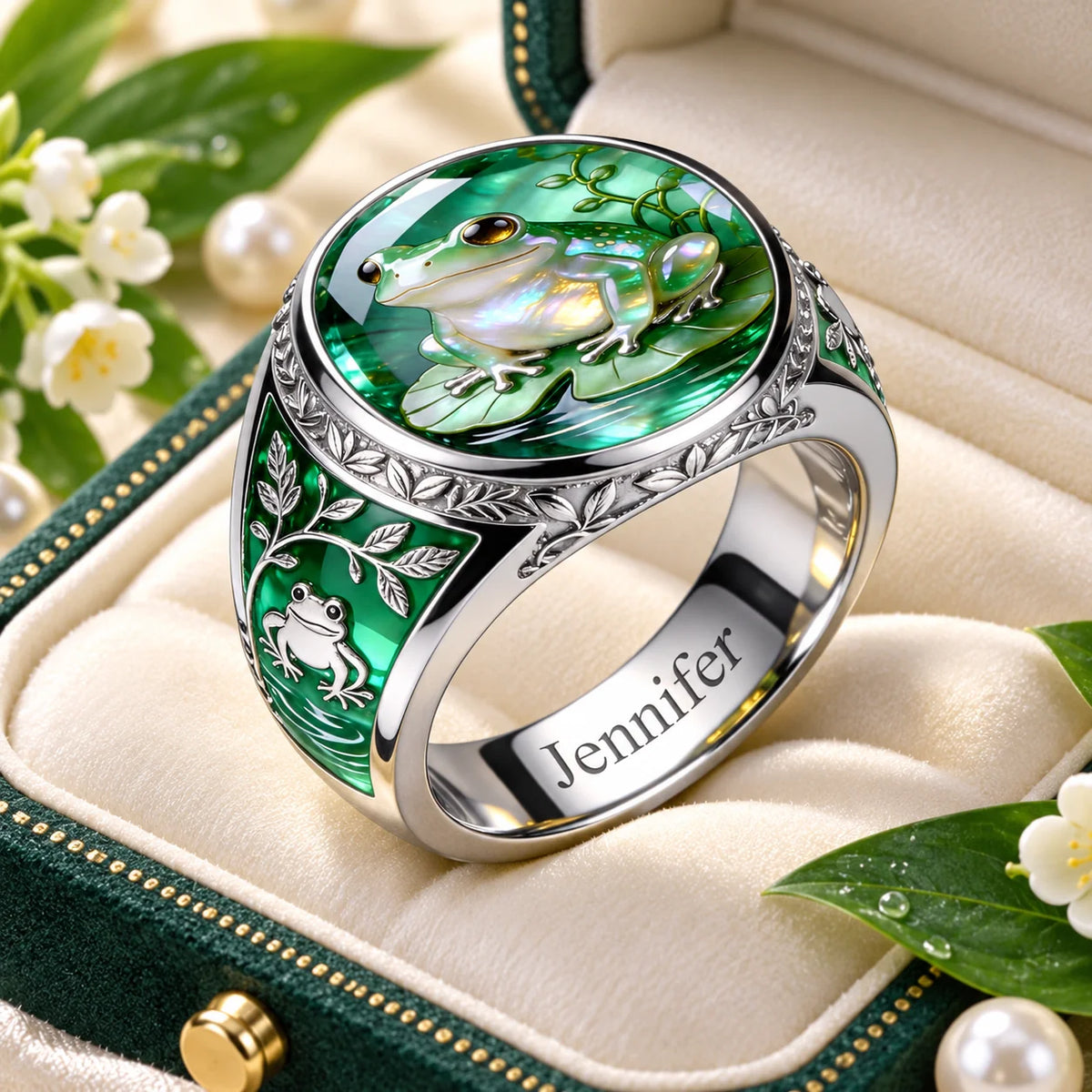 Custom Frog Signet Ring - Personalized Name Gift For Frog Lovers - Just A Girl Who Loves Frogs