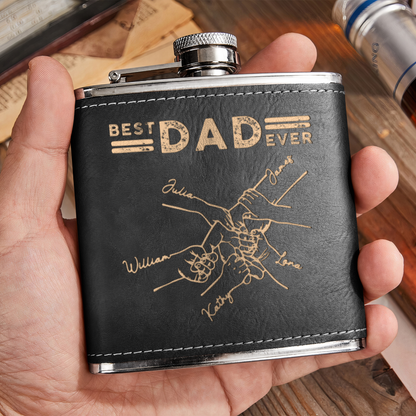 Bester Papa aller Zeiten - Vatertagsgeschenke - Personalisierter Flachmann aus Leder 