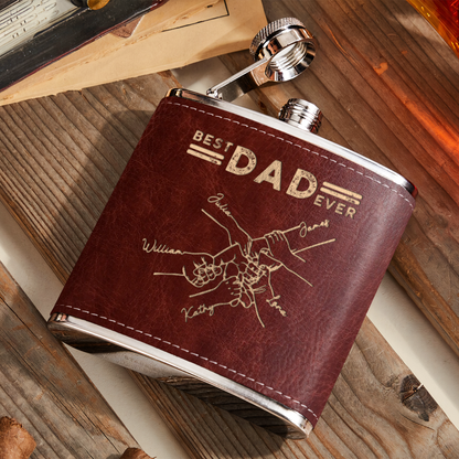 Bester Papa aller Zeiten - Vatertagsgeschenke - Personalisierter Flachmann aus Leder 