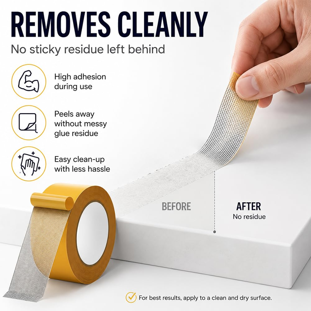 Waterproof Grid Double-Sided Tape - Heavy-Duty Mesh Mounting Tape For Home, Rugs & DIY