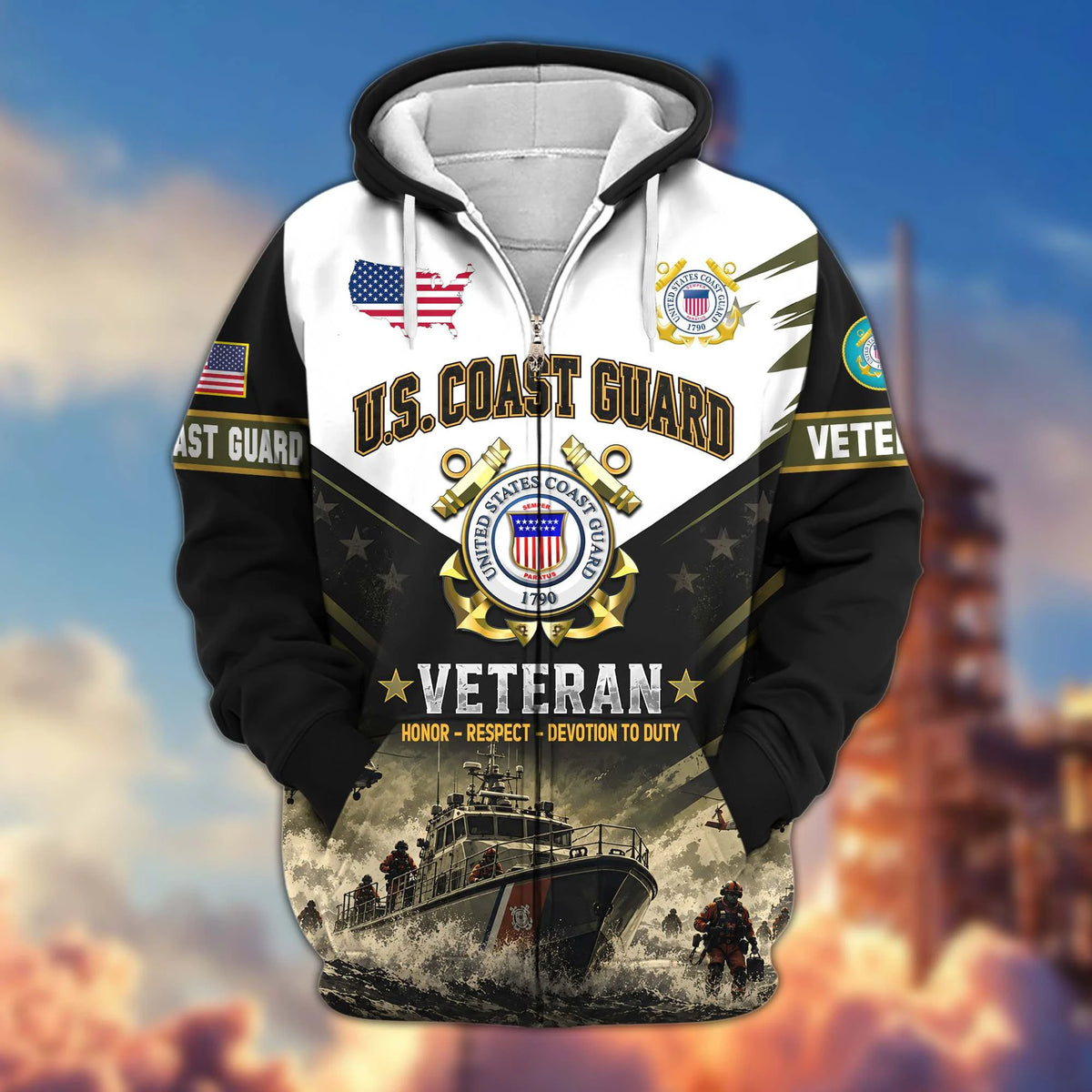 Premium US Veterans Zip Up Hoodie CPHN160912, Gifts For US Veterans, Gifts For Veterans Day.