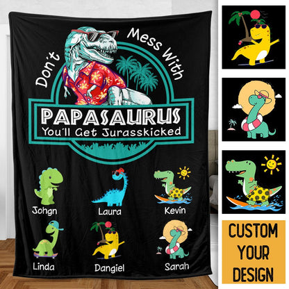 Couverture Personnalisée Avec Noms - Papasaurus Version Hawaïenne