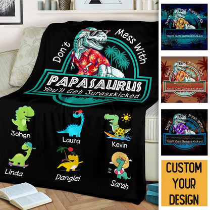 Couverture Personnalisée Avec Noms - Papasaurus Version Hawaïenne
