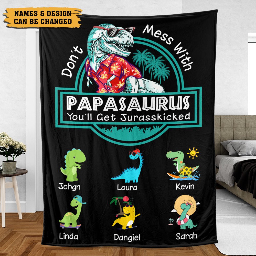 Couverture Personnalisée Avec Noms - Papasaurus Version Hawaïenne